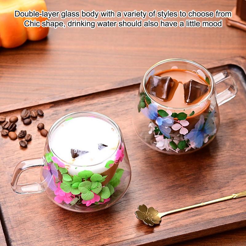 200ml Double Wall Glass Cup Clear Dried Flowers Glass Tea Cup Double Wall Glass Dried Flowers Tea Cup Heat Resistant Tea Cups