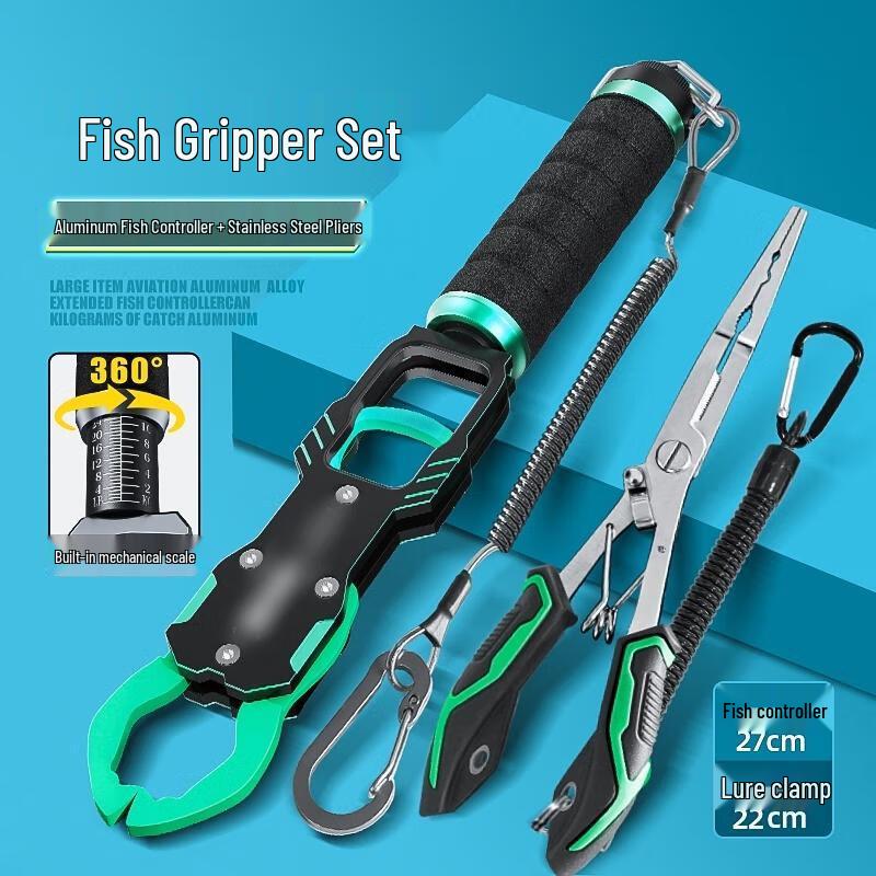 HANDUNYOU Fish Gripper with Scale and Stainless Steel Pliers Set