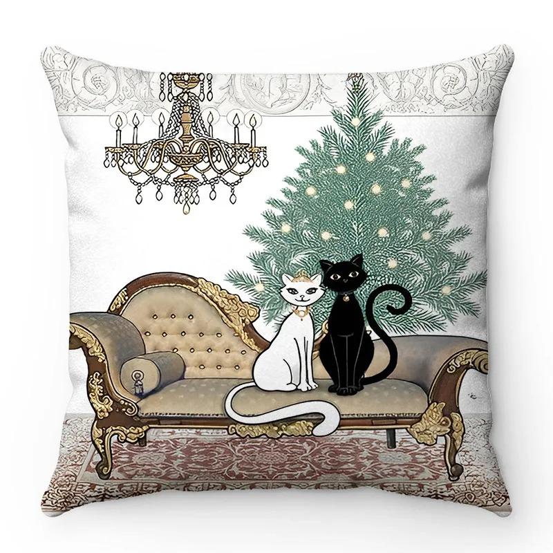 Cartoon kleine schwarze Katze niedliches Haustier Märchenmuster Serie Sofakissenbezug Heimdekoration Wohnzimmer Büro Auto Kissenbezug