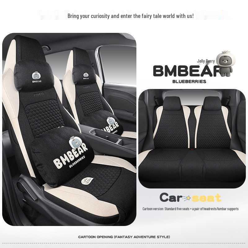 BYD Seagull Cotton & Linen Car Seat Cushions - Full-Coverage, Breathable, Cute Cartoon Design, Perfect for Women, All Seasons.