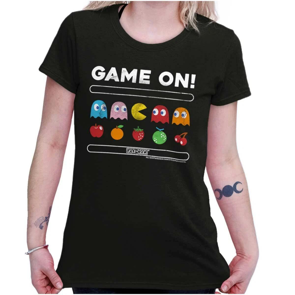 Vintage PACMAN Video Arcade Game On Ghosts Womens Top Junior Graphic Tee S