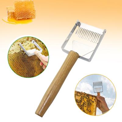 Honey Uncapping Scraper Wooden Handle Stainless Steel Honeycomb Opening Fork Scraper Beekeeping Beekeeper Supplies