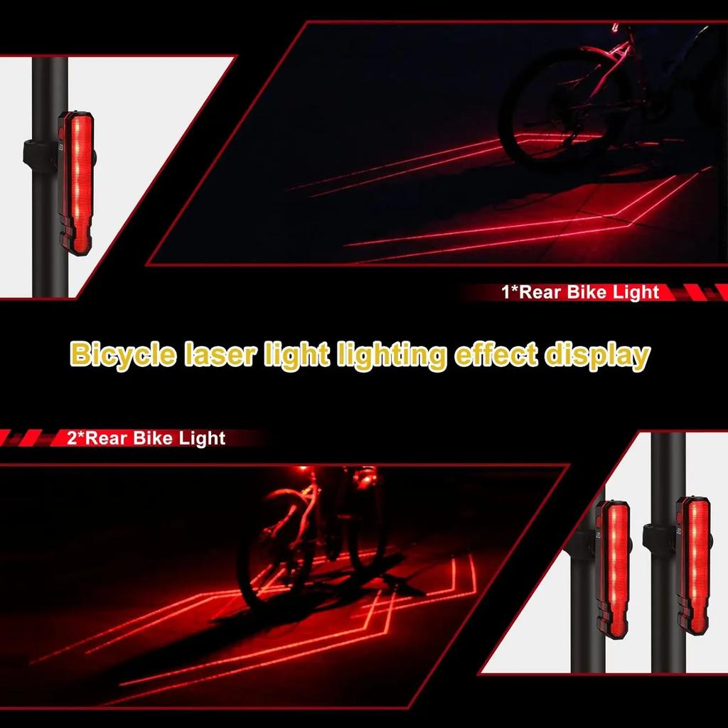 Rechargeable Bike Tail Light 6 Light Modes Cycling Safety Warning Light Bike Lights for Night Riding Laser Line Warning Lamp