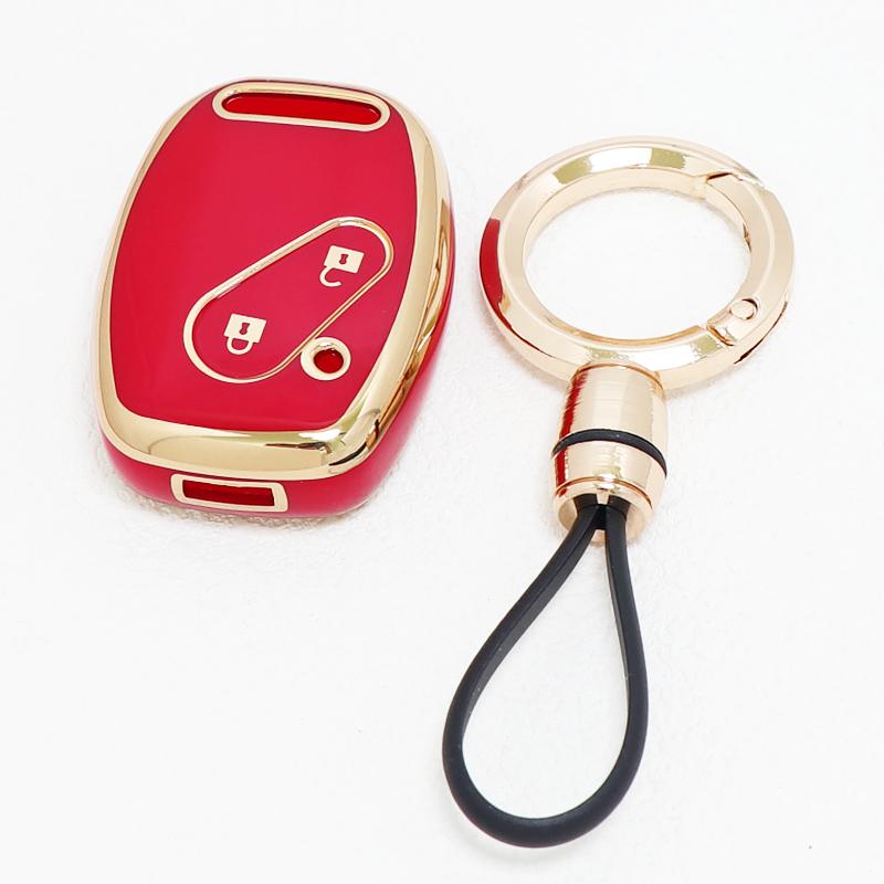 2 Button Gold Edge Tpu Car Key Fob Cover Keyring Smart Keyless Protector For Honda Accord Civic Cr-V Pilot Fit Odyssey Ridgeline