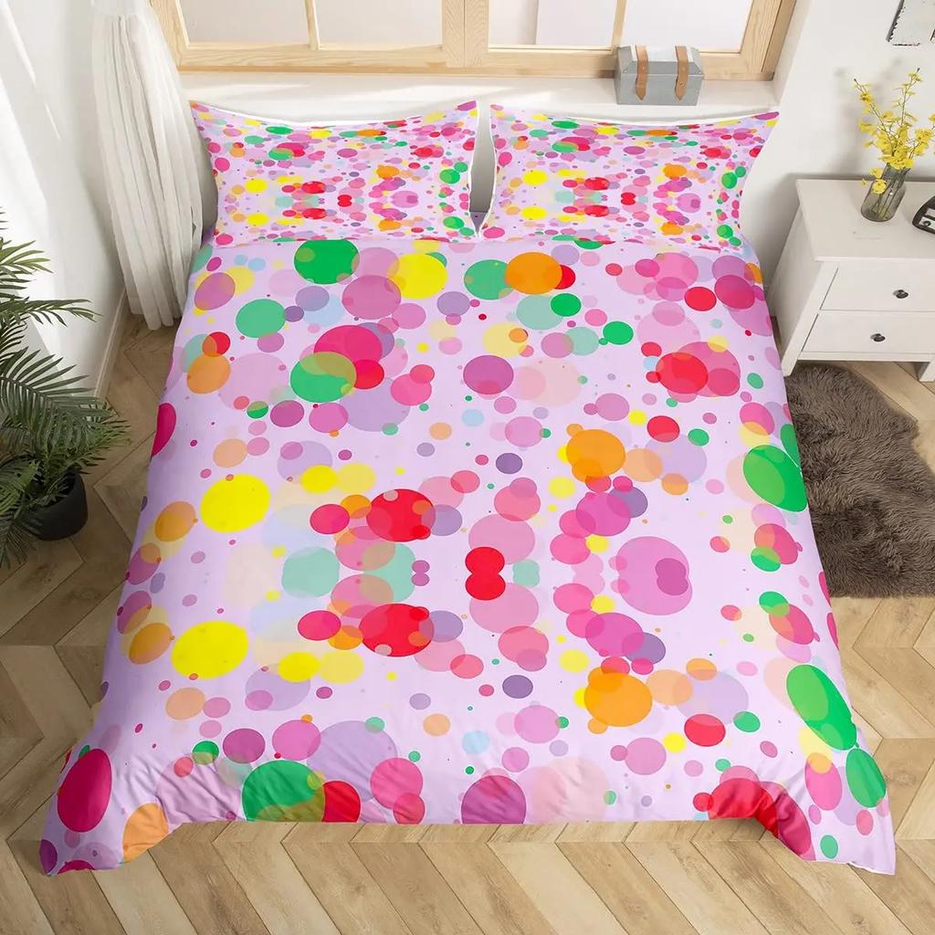 3D Circle Line Geometry Duvet Cover Polyester Queen King Size Quilt Cover With Pillowcase For Kids Teens Home Bedroom Decor Gift