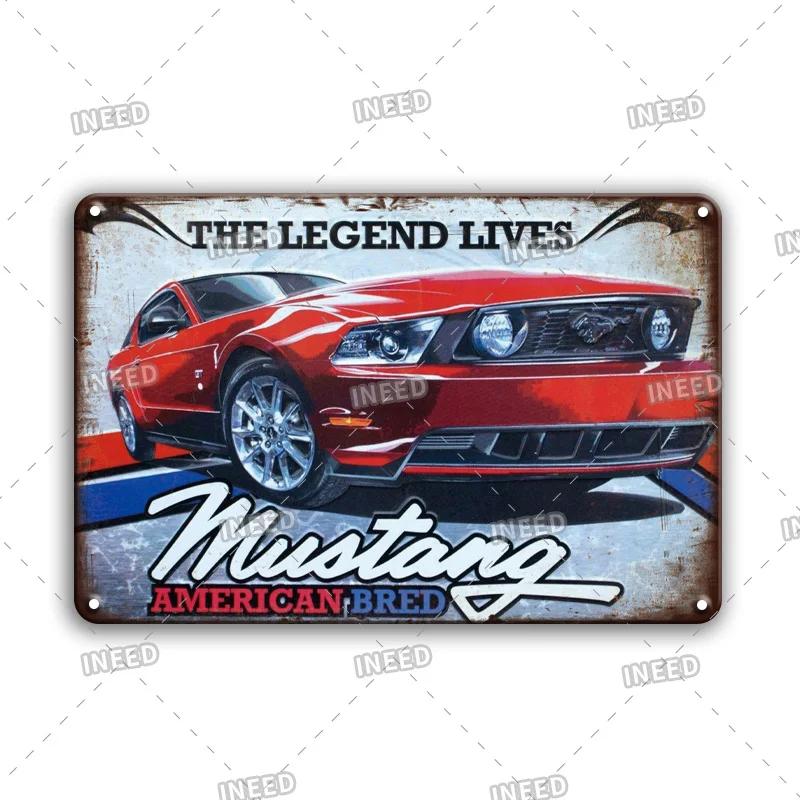 Retro Ford Mustang Metal Tin Sign Vintage Car Brand Wall Stickers Garage Decoration Man Cave House Wall Sign 8x12 Inch