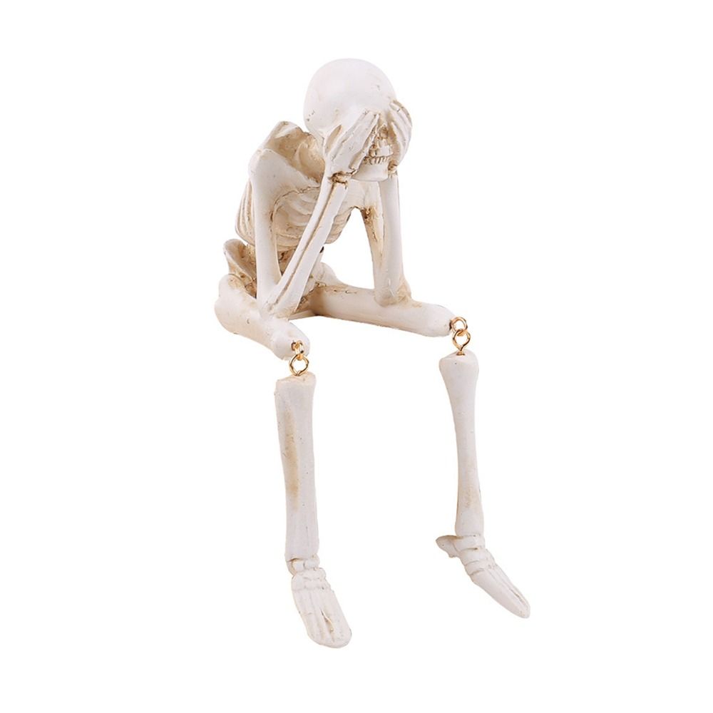 

White Halloween Human Skeleton Resin Don t Look Don t Listen Don t Say Hanging Leg Skeleton Toys Party Supplies Bone Model