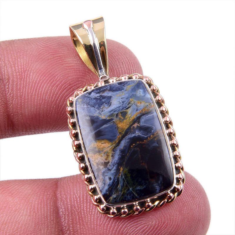 

Natural Pietersite Gemstone 925 Solid Sterling Silver TwoTone Pendant 1.50 H6m49