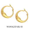 MamacitaSlay 18K Gold Plated Stainless Steel Moon Hoop Earrings Unique Waterproof Jewelry Women's Charm Statement Earrings Gift