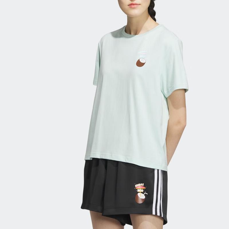 Adidas Neo Logo Print Round Neck Loose Short Sleeve T-Shirt Women Tops Dot-Green IP3879