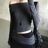 Spicy Girl Pleated One-Shoulder Cut-out Long-Sleeve Slim-Fit Top