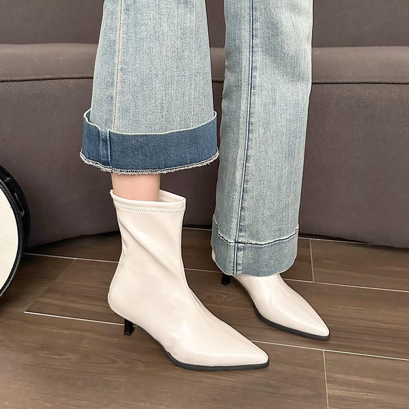 Pointed Fashion Boots, New Korean Short Tube Mid-heel Back Zipper Large-size Women's Boots In Autumn and Winter 2025