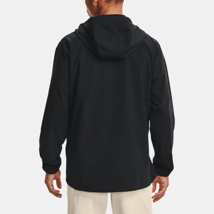 Under Armour Woven Series Pure Color Logo Hooded Windbreaker Jacket Men Black 1361612-001