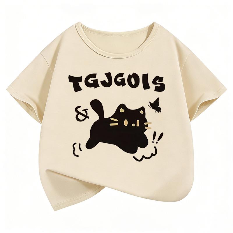 Süßes Katzenmuster Kinder T-Shirt Sommer Kurzarm Cartoon Tier Jungen und Mädchen Kleidung Süßes Oberteil