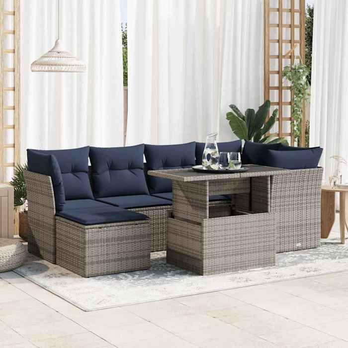 VidaXL Salon de jardin avec coussins 7 pcs gris résine tressée acacia 3326192