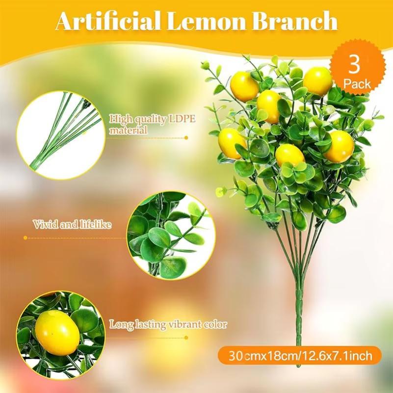 1/3Pcs Lemon Branches with Fruit Artificial Green Plants Fresh Home Decoration Photo Props Plastic Fruit Flower Arrangement