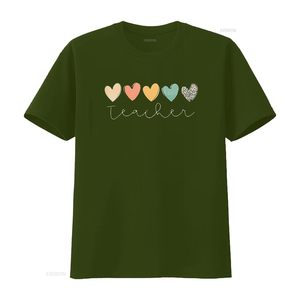 Teacher T Shirt Women Cute Hearts Teaching Boho  Casual Summer Tops vintage Washed Soft Comfortable Slightly streetwear