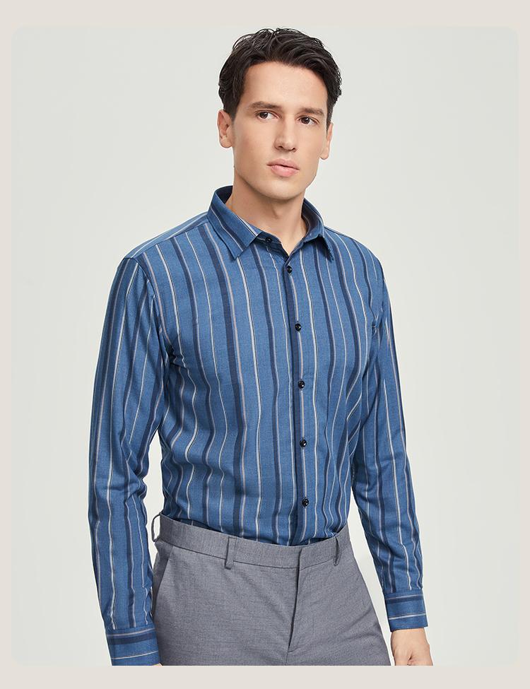 Thick and Comfortable Long-sleeved Casual Striped Warm Shirt with Added Fleece for Men