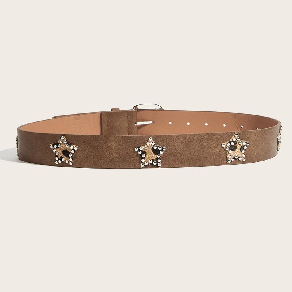 Punk Rock Studded Leopard Print Belt With Alloy Buckle For Street Fashion Enthusiasts