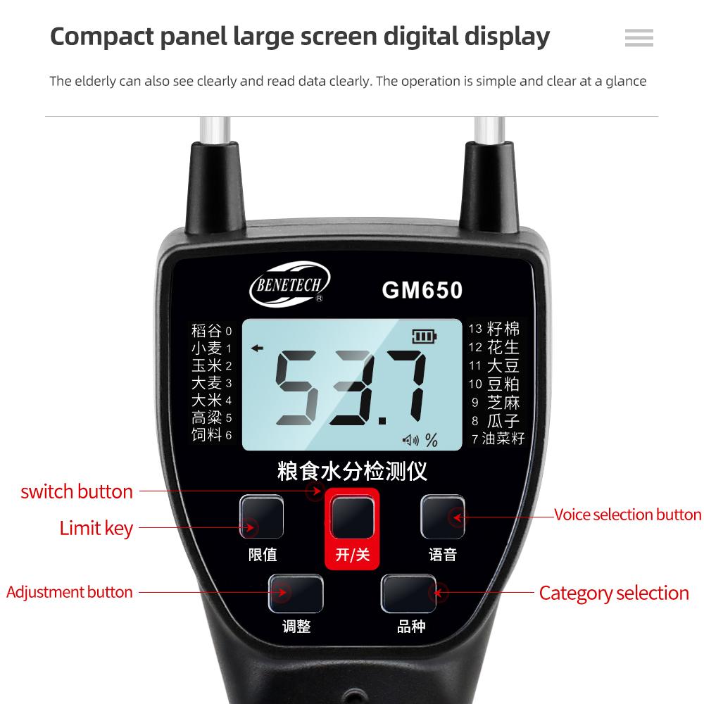 Neues digitales HD-Sprach-Getreidefeuchtemessgerät Hochempfindliche Sonde Feuchtigkeitsmesser Baumwolle Sojabohne Reis Erdnuss Weizen Hygrometer