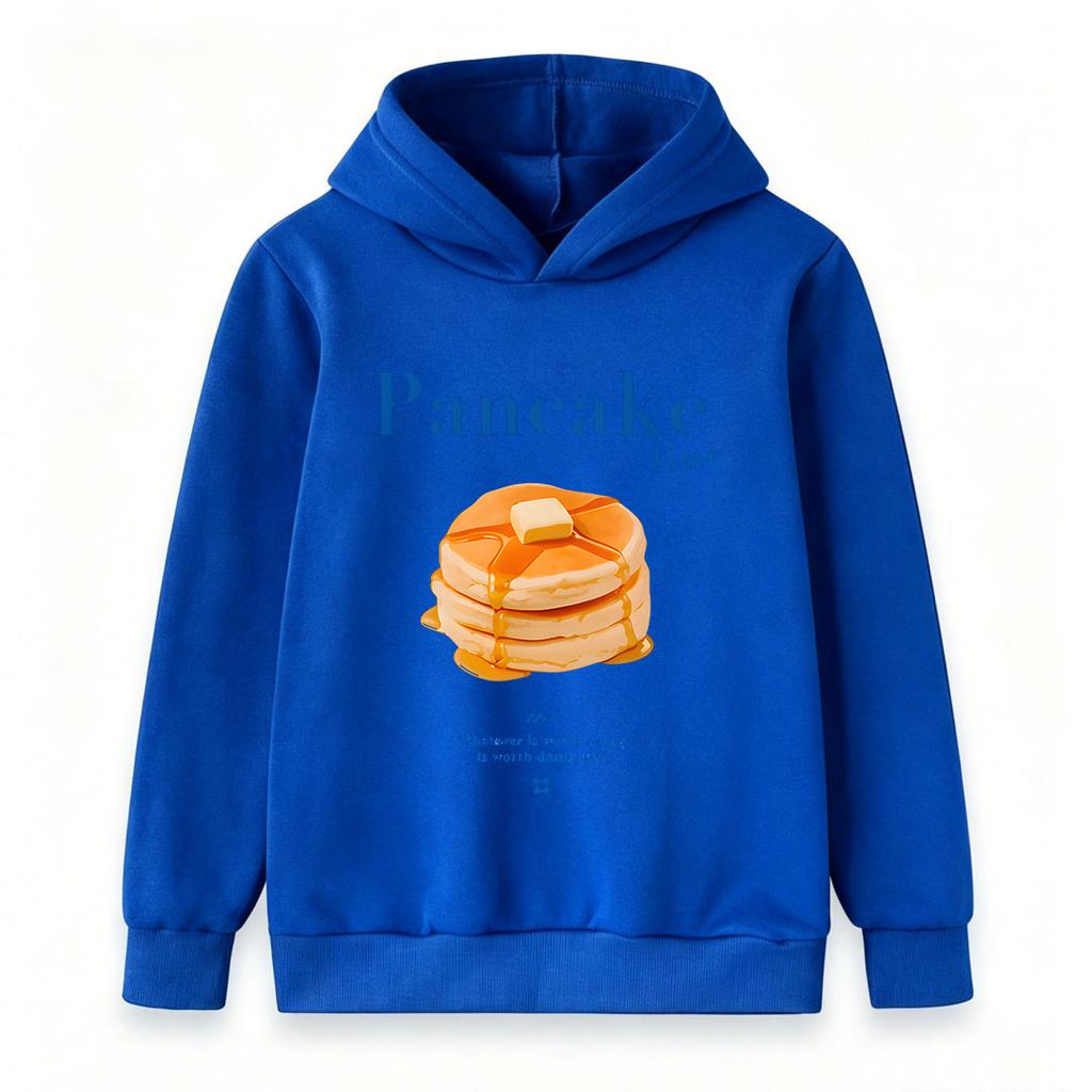 Kids Boys Girls Pullover Hoodie, Cute Pancake Time Food Print Sweatshirt, Casual Long Sleeve Warm Hooded Top for Daily Wear School Trip Holiday Gift