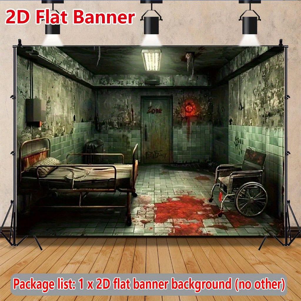 2D-Ebene realistisches und erschreckendes Krankenhaus-Blutfleck-Tatortbanner - Gotisches Gefängnisthema.PMJ