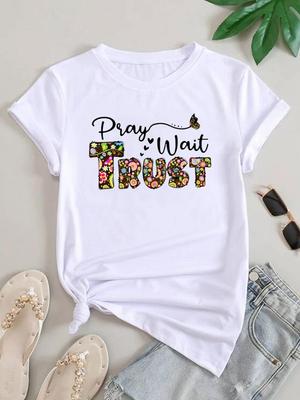 (Asian Size) Clothing Casual Tshirt Women Faith Letter Style Cute Short Sleeve Fashion Print Lady Tee Top Female Graphic T-shirts