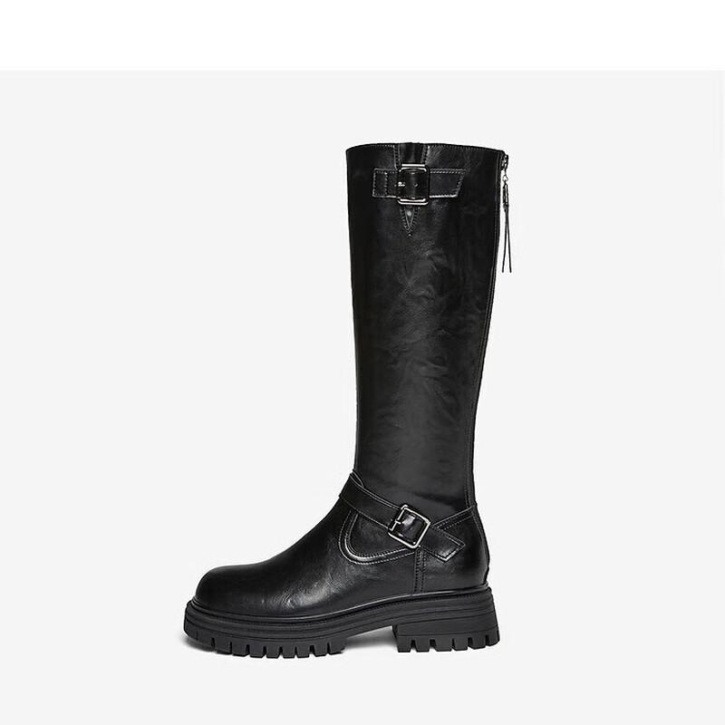 BASTO Women's Winter Fashion Thick-Sole Buckle Strap Knight Boots