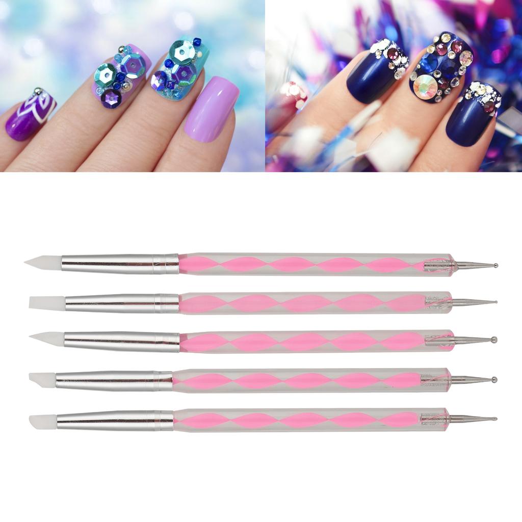 5pcs Nail Art Dotting Pen Dual Ended Nail Painting Pen Carving Pen with Acrylic Handle