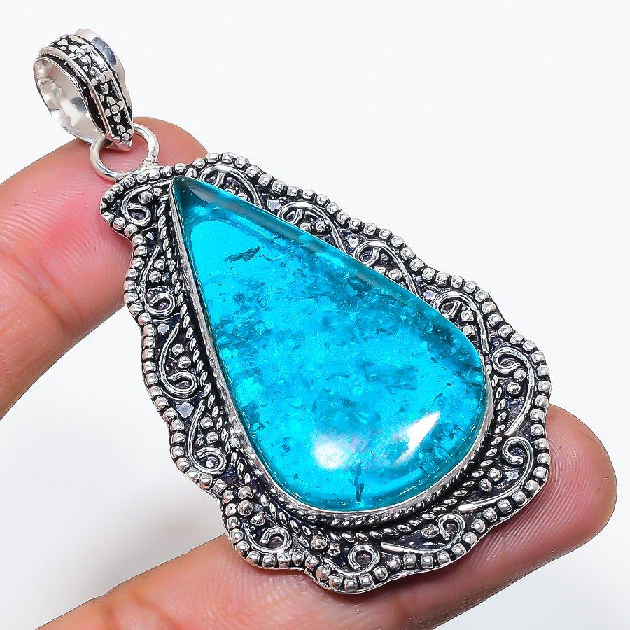 Natural Blue Chalcedony Gemstone 925 Sterling Silver Jewelry Pendant 2.76  AP-14207