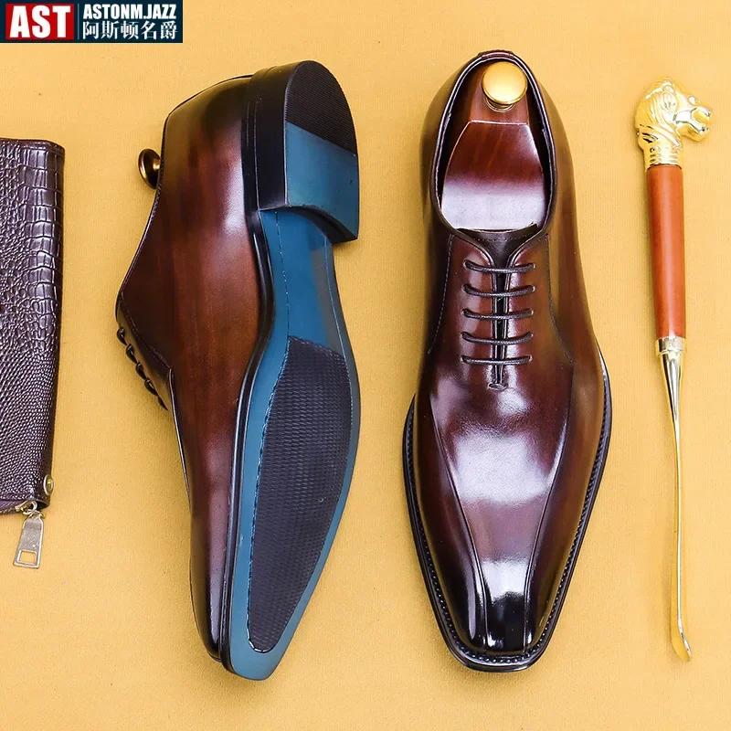 Italian Luxury High Quality Elegant Male Natural Genuine Leather Social Shoes Office Career Business Formal Solid Oxfords Shoes