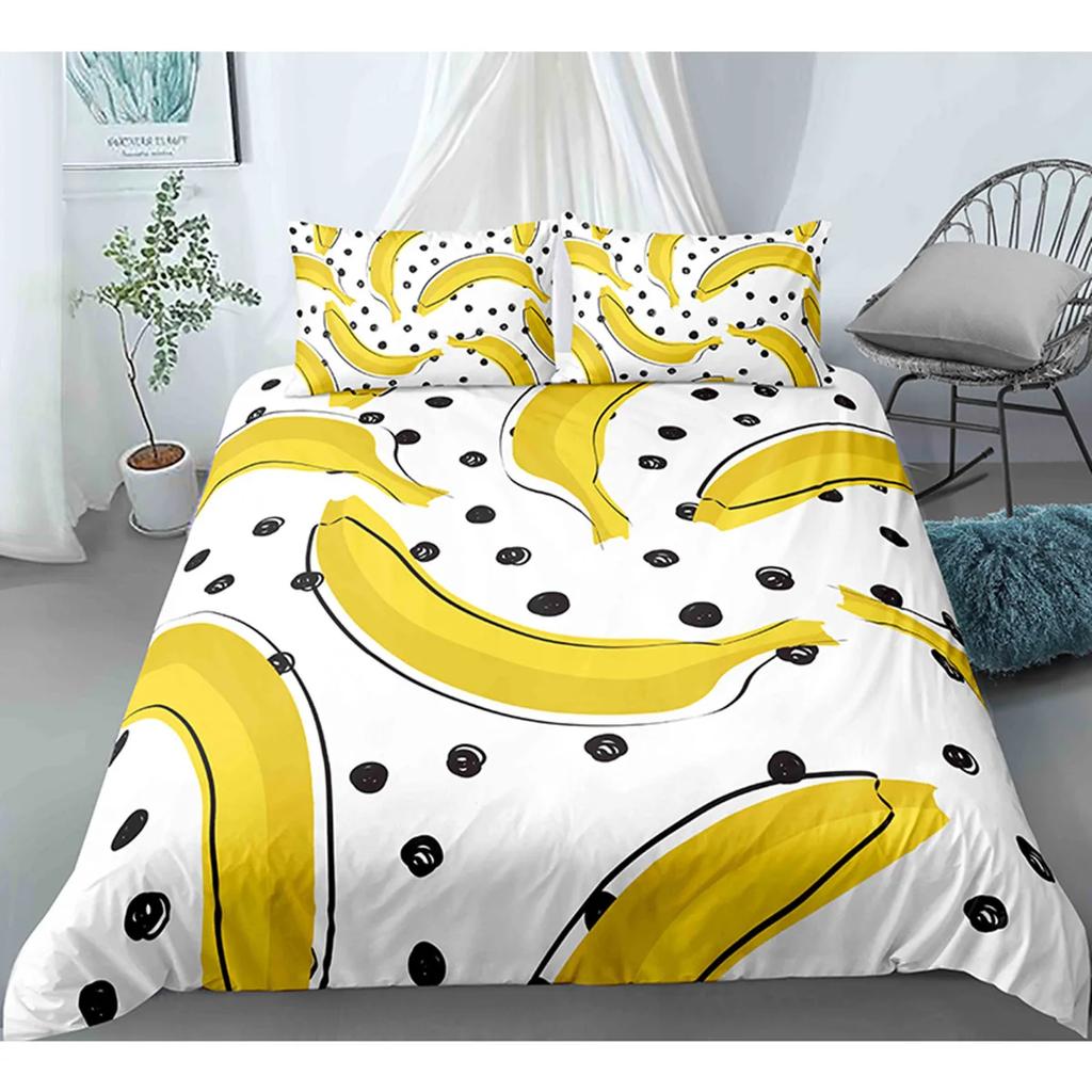 Yellow Banana Sweet Tropical Fruit Duvet Cover For Children Adult Vegetarian Polyester Quilt Cover Bedroom Decoration Queen Size