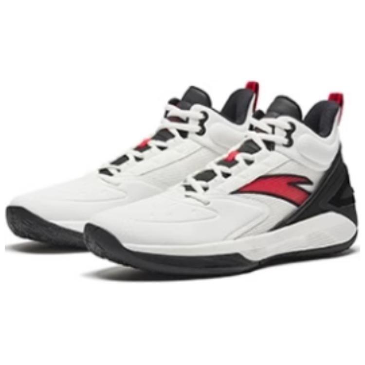 Anta Cushioning Slip Resistant Coverage High top Basketball Shoes Men's White Black Red 912511604Q-2