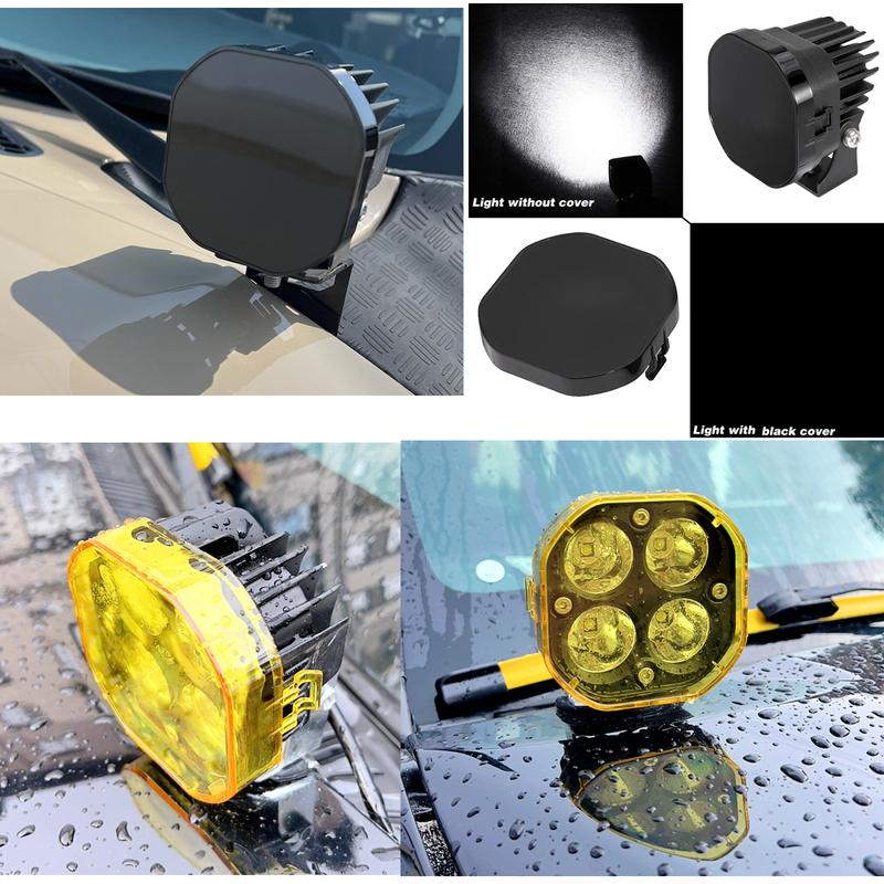 3 Inch Black Yellow LED Pod Covers Work Light Covers LED Cube Covers Protective Lens Cover for 3 Inch 40W 90W 120W Light Pods