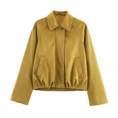 European and American Autumn New Loose Casual American Fashion Locomotive Style Zipper Lapel Long Sleeve Short Jacket