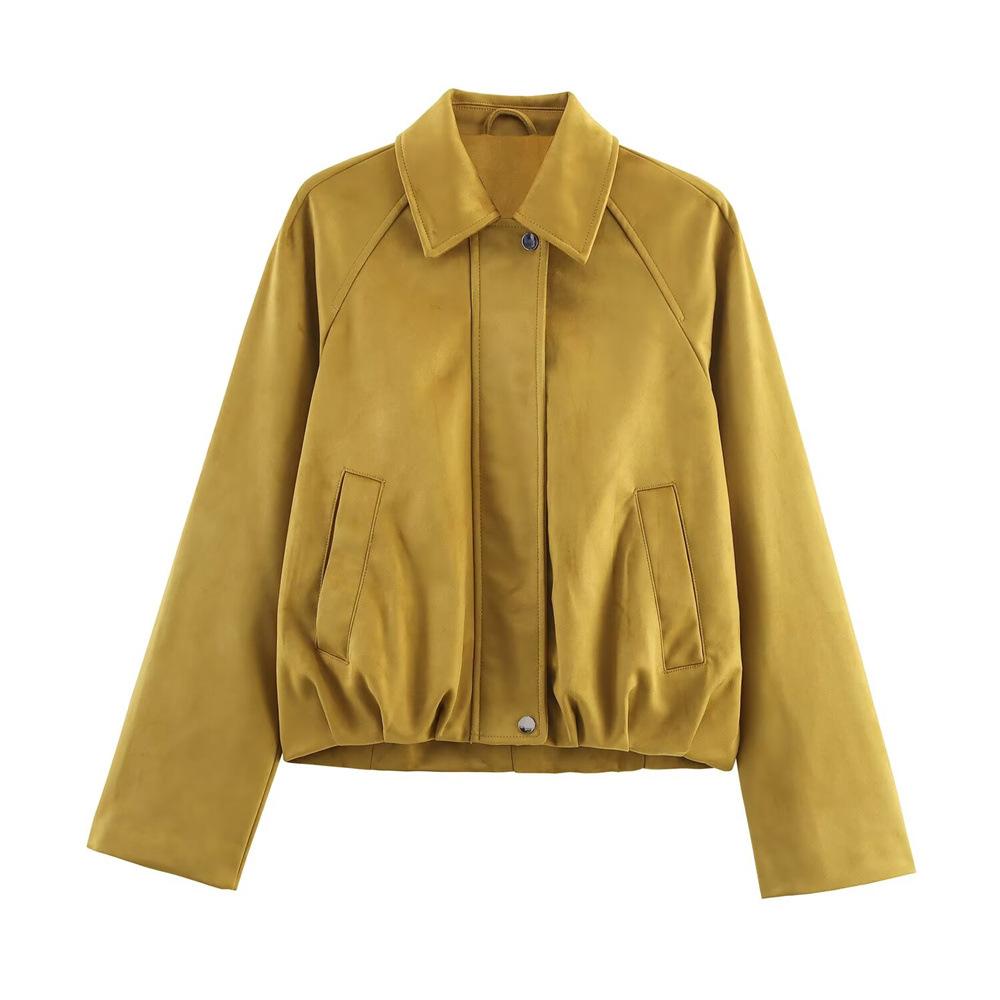 European and American autumn new loose casual American fashion locomotive style zipper lapel long sleeve short jacket