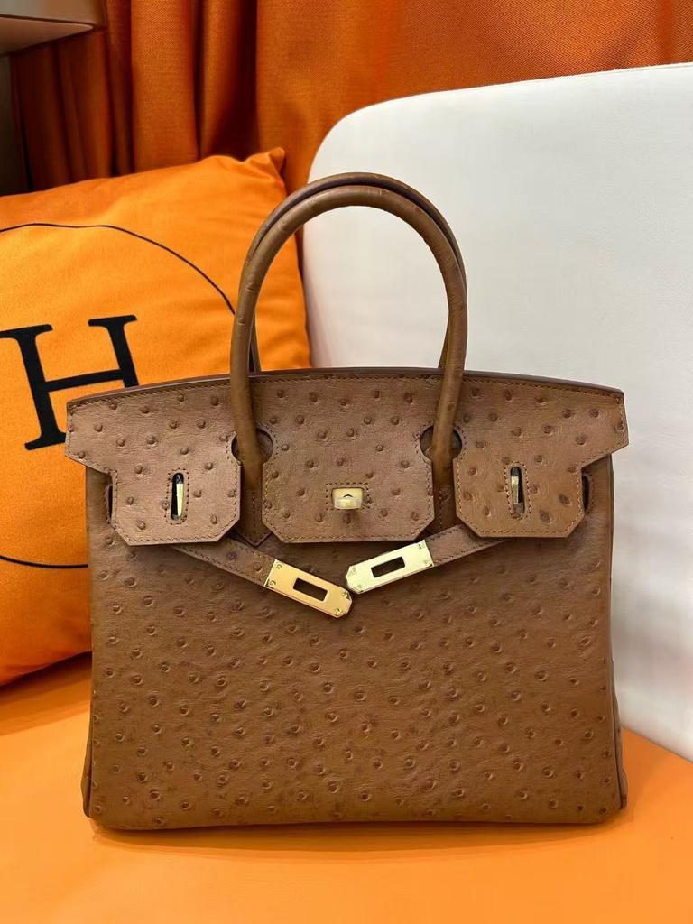 Explosive Top Layer Cowhide Ostrich Pattern 25/30cm Large Capacity Paired Leather High Temperament Handbag Women