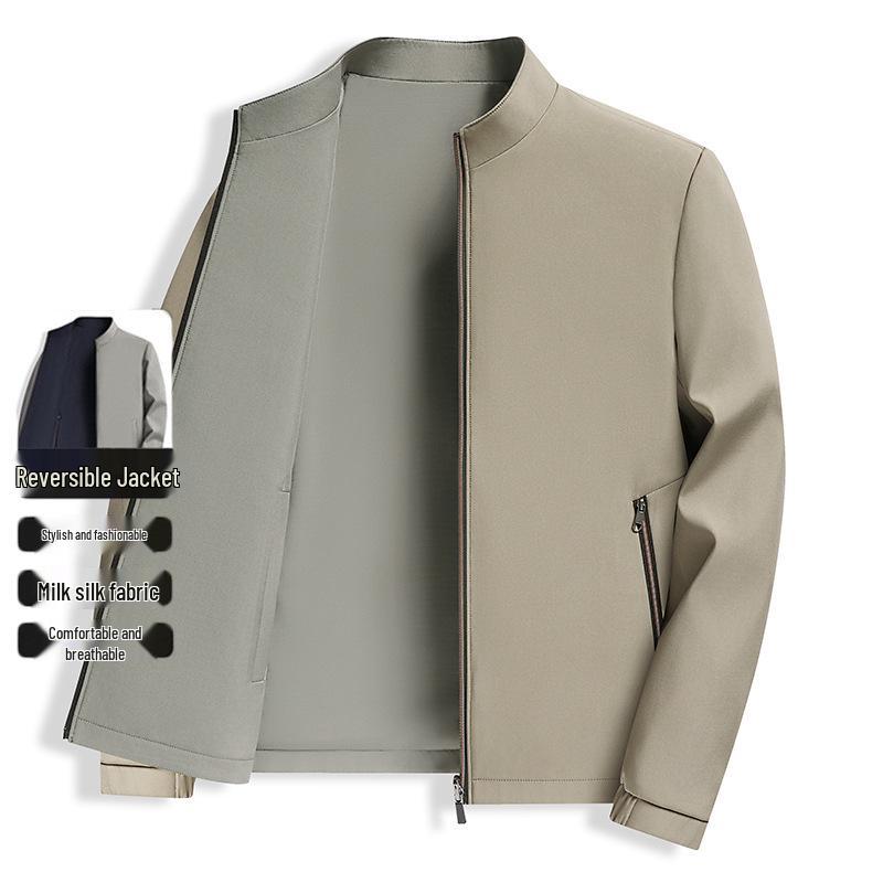 Reversible Men's Stand Collar Jacket for Spring/Autumn 2025 - New Style for Middle-Aged Dads