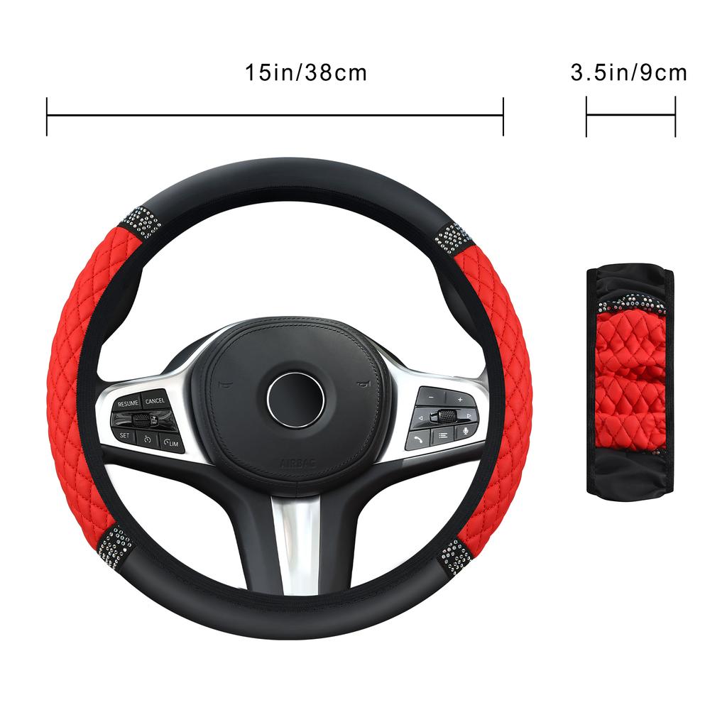 Car Steering Wheel Cover Embroidered Colorful Diamonds Breathable Design No Inner Ring Needed Car Steering Wheel