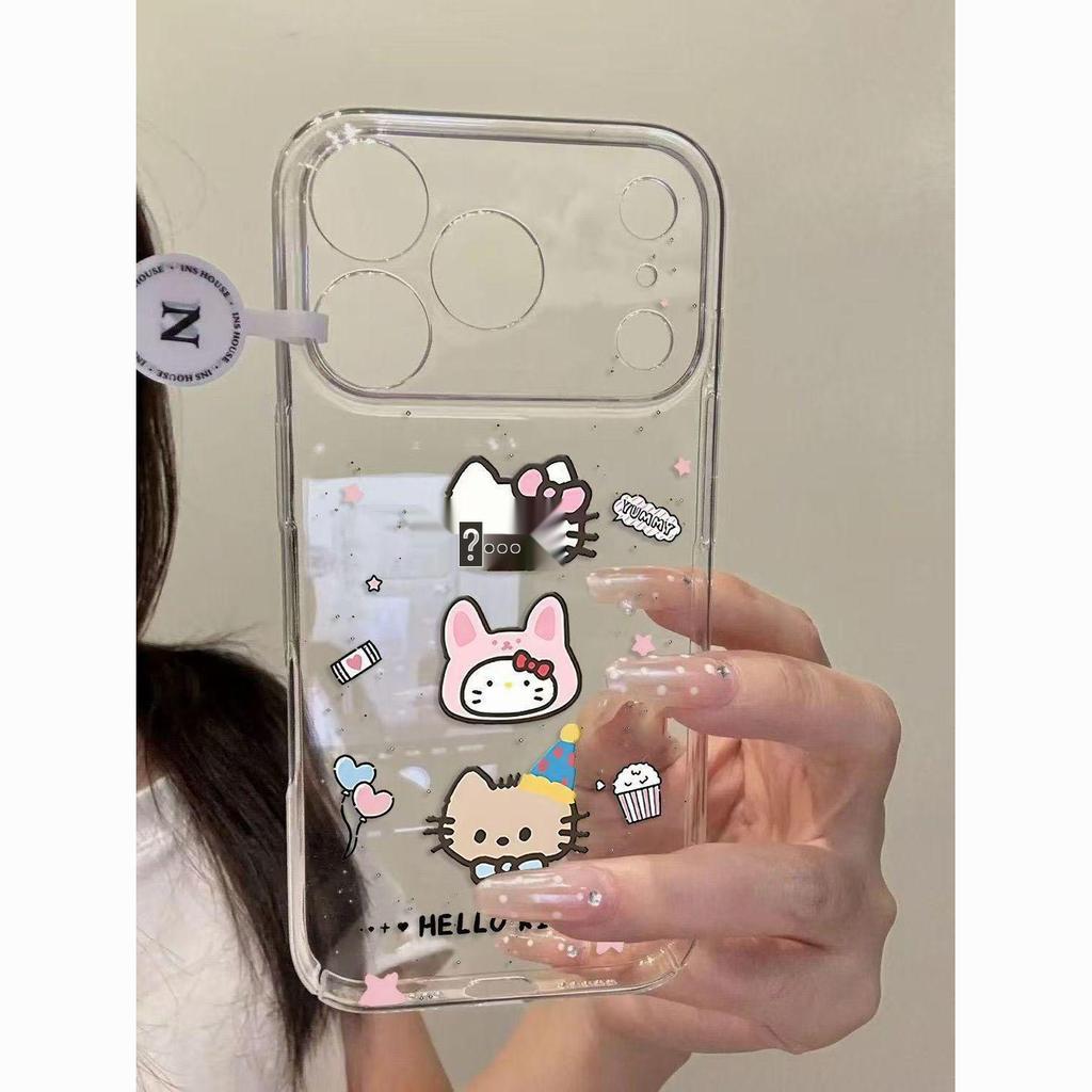 Hello Kitty Transparent Cartoon Case for Apple 13Pro/14/15/16/17 ProMax XS