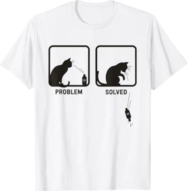 Problem Solved Funny Sarcastic Cat Graphic T- Shirt 2XL