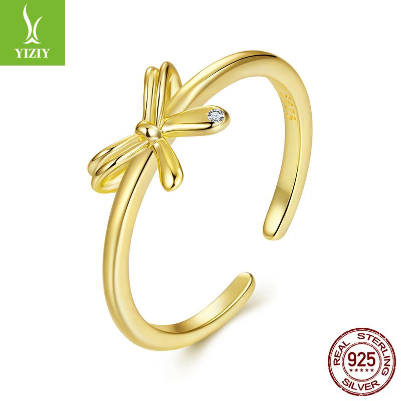 S925 Sterling Silver Bow Plain Ring, Gentle Lady Temperament Open Ring Jewelry