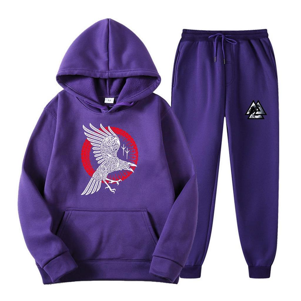 Viking Legend Men's Spring Hoodie & Pants Set - Teen & Student American Drama Style