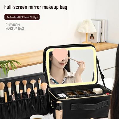 Bolsa de Maquiagem LED com Espelho 2025 - Caixa de Armazenamento Cosmético Portátil de Grande Capacidade para Mulheres