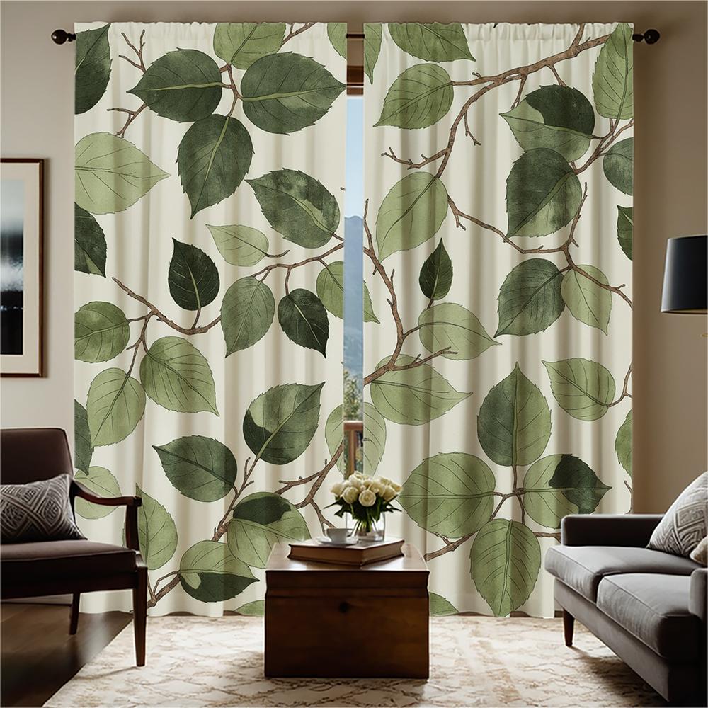 Piece Set High Definition Digital Printed Curtaingreen Leaf Branch Pattern Curtain Cross Border Commerce Designhome Curtains Made Of Polyester