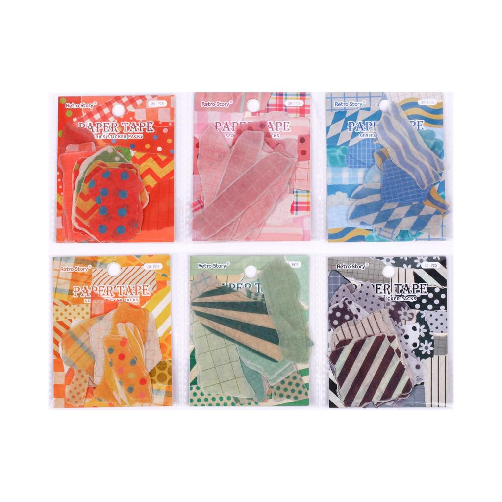 RetroStory Washi Tape Sticker Pack - Stripes, Polka Dots & Shapes for Journaling & Collage