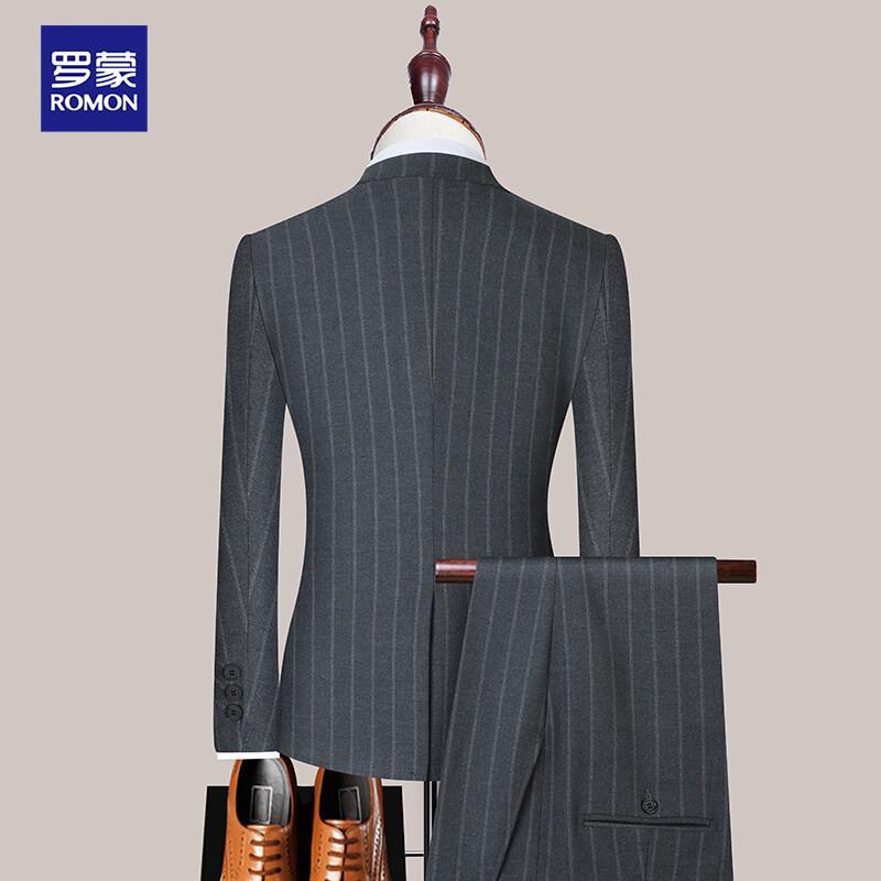 ROMON Men's Slim-Fit Grey Stripe Business Suit Set