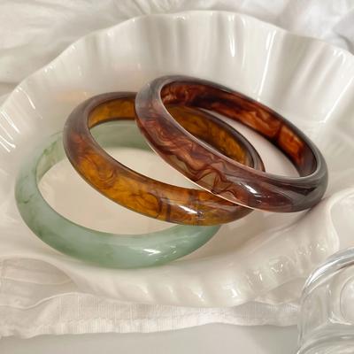 12MM Sweet Round Resin Women Bangles Smudge Good-looking Chinese Style Elegant  Acrylic Bracelet Jewelry Trend Accessories