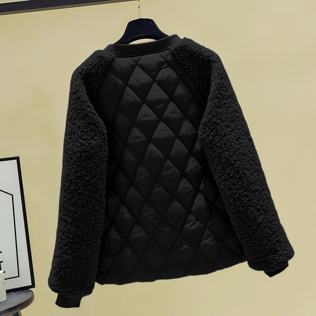 Womens Quilted Baseball Jacket Long Sleeve Thickened Cotton Padded Outerwear Zip Front Lightweight Warm Casual Coat