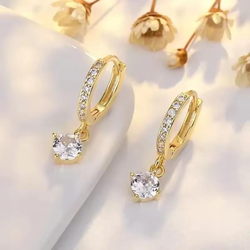 Women Zircon Round Huggie Earrings Minimalist Luxury Elegant Fashion Jewelry Simple High End Temperament Studs
